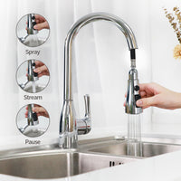 Load image into Gallery viewer, R&amp;T Chrome Kitchen Faucet with PullDown Sprayer
